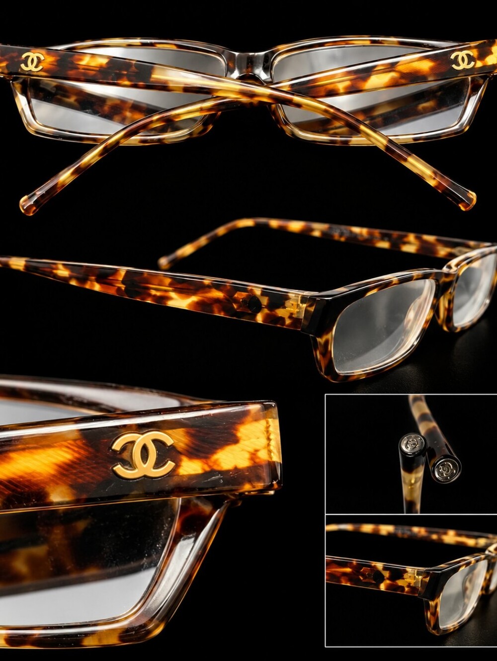 CHANEL Vintage Tortoise Eyeglass Frames Gold CC Logo Made in Italy